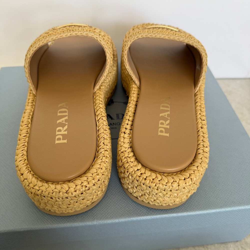 Prada 1XZ761 Crochet flatform slides Raffia Sandals, Women size 40 US 10) - Picture 6 of 16
